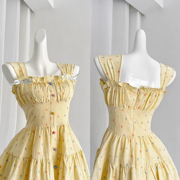 A line Strapless Sleeveless Yellow Floral Holiday Dresses Beach Dress Birthday Outfits SD289